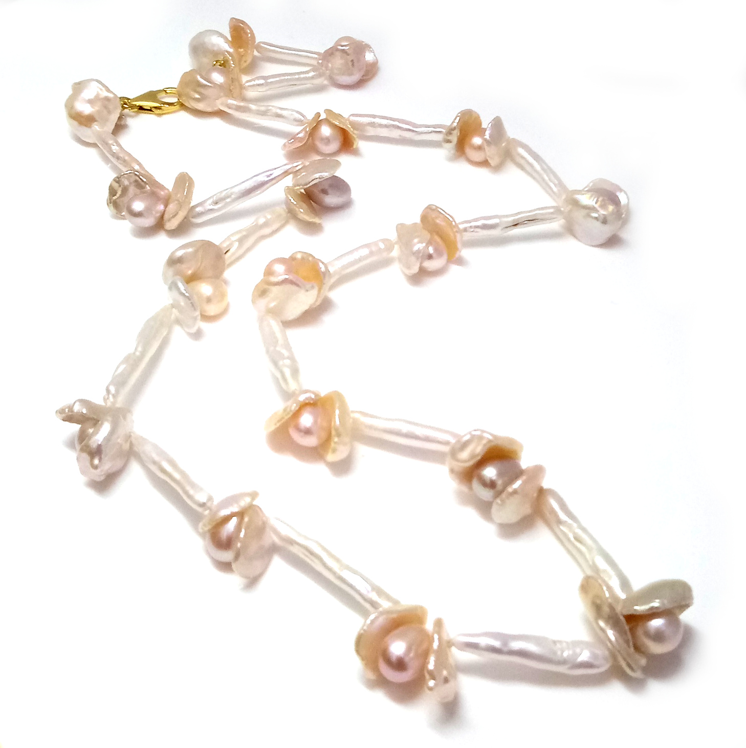 Peach Long and Blossoms Summer Pearls Necklace